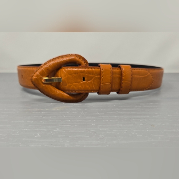 Liz Claiborne Accessories - Vintage Liz Claiborne Genuine  Leather Tan Belt Size Med Reptile Pattern 90's